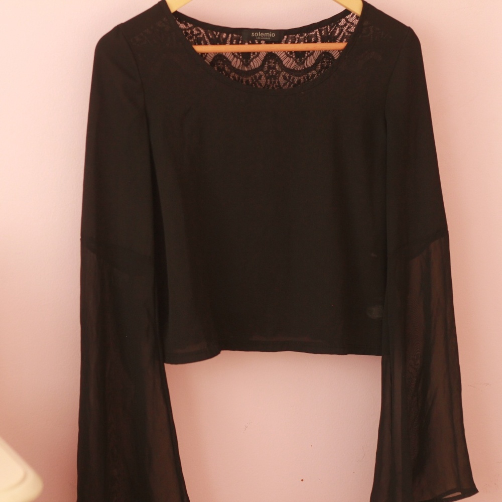 Long Sleeve Black Lace Top with Bell Sleeves